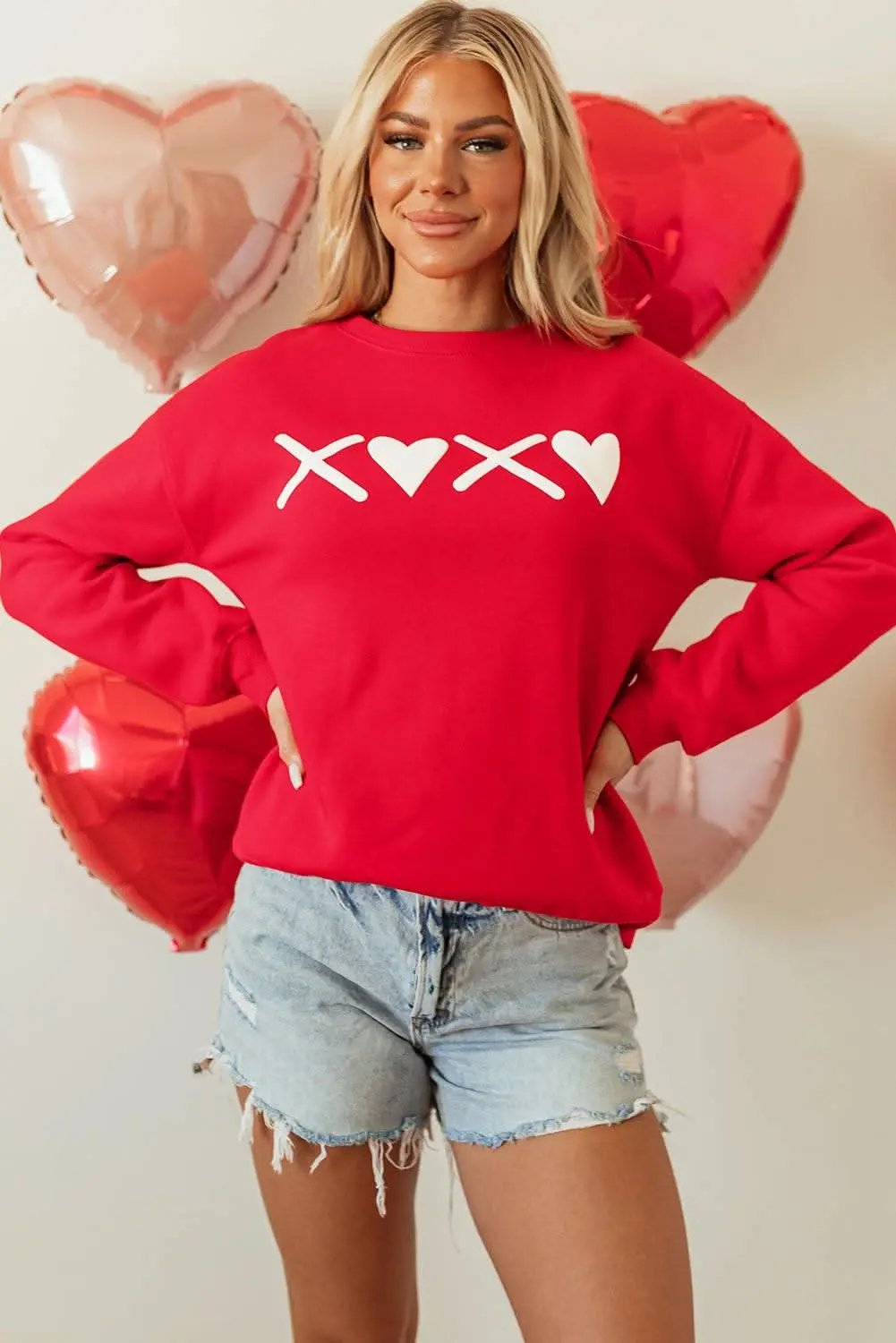 Red Puff XOXO Print Valentines Heart Sweatshirt - Love Salve